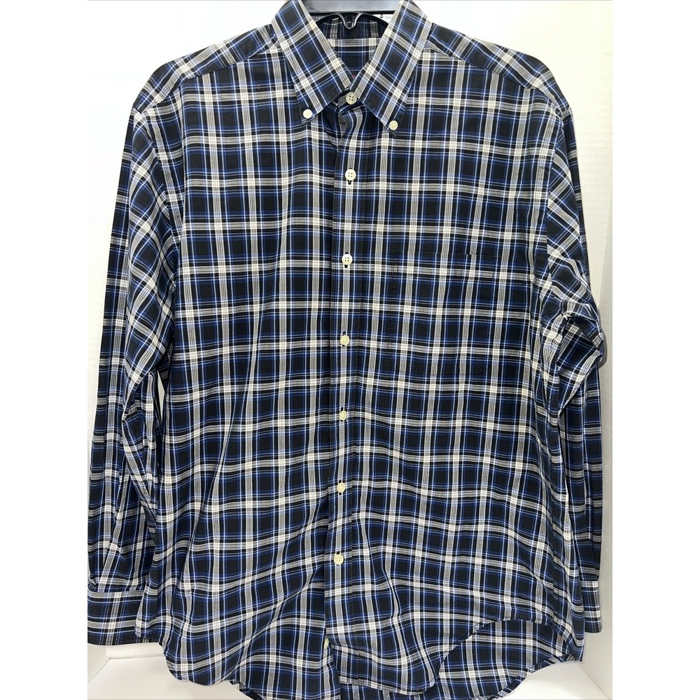 Austin Reed London Shirt Men's Medium Blue Plaid Long Sleeve Button Up